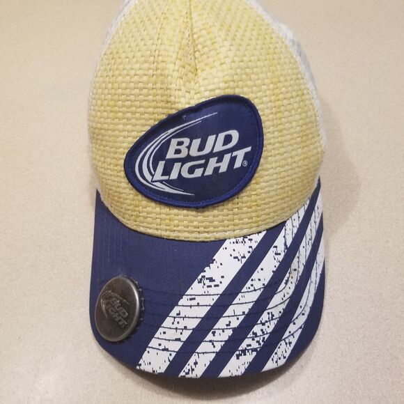 Bud Light Bottle Opener Hat Logo Cap Straw Trucker Beer Snapback Mesh READ - Picture 1 of 10